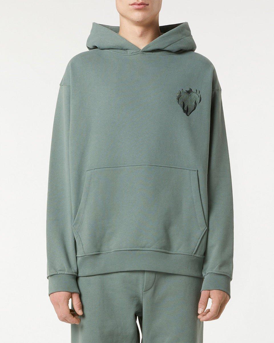 Vision Of Super BALSAM GREEN HOODIE WITH EMBROIDERED FLAMING HEART Acquista Ora
