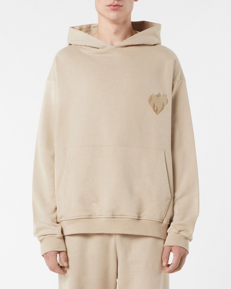 Vision Of Super LIGHT BROWN HOODIE WITH EMBROIDERED FLAMING HEART Consegna Veloce