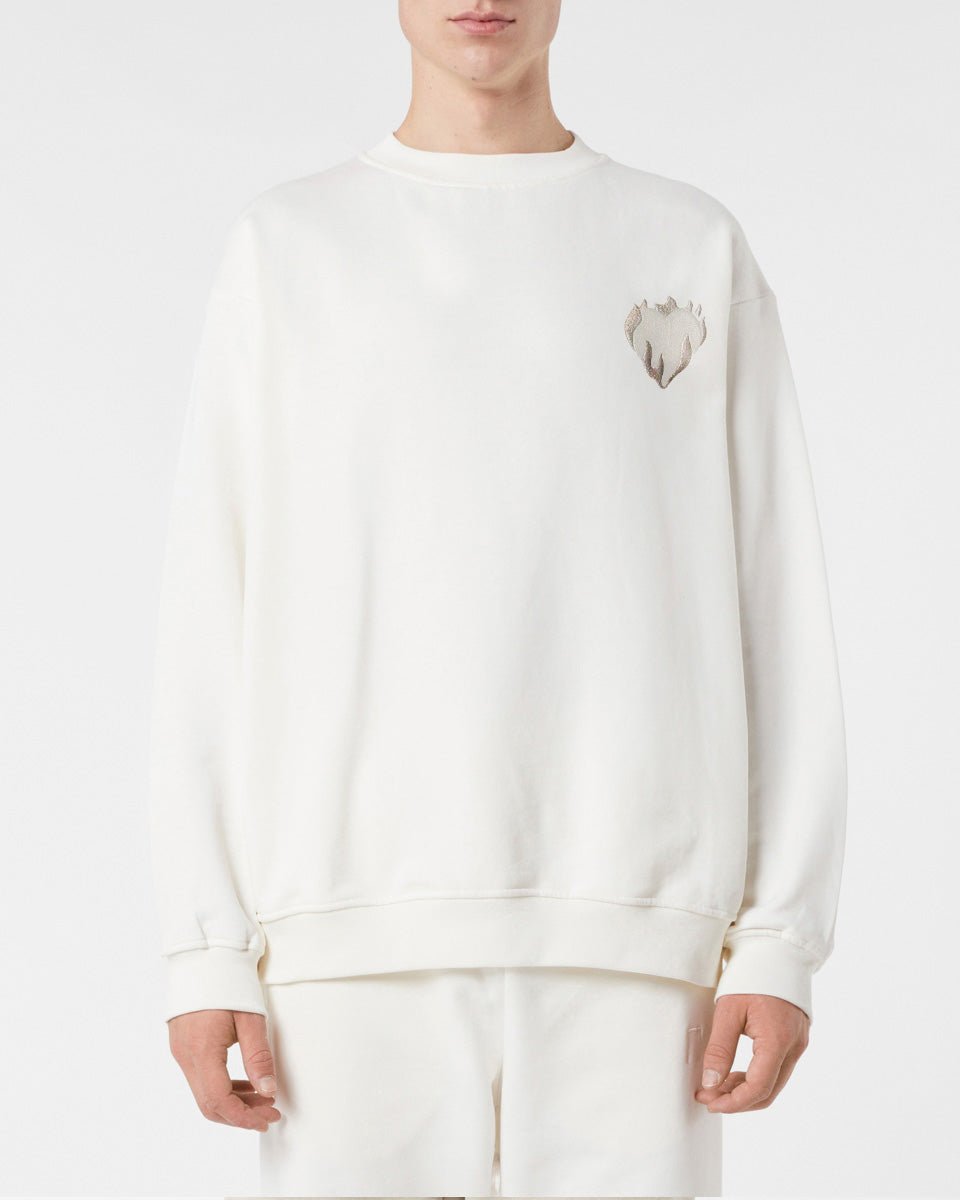 Vision Of Super OFF WHITE CREWNECK WITH EMBROIDERED FLAMING HEART Fino Al -60%
