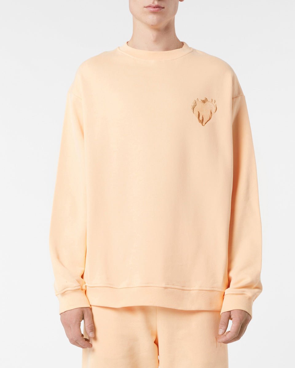 Vision Of Super PEACH CREWNECK WITH EMBROIDERED FLAMING HEART Shopping Online
