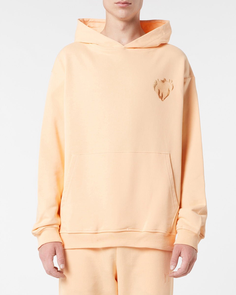 Vision Of Super PEACH HOODIE WITH EMBROIDERED FLAMING HEART Affare Del Giorno