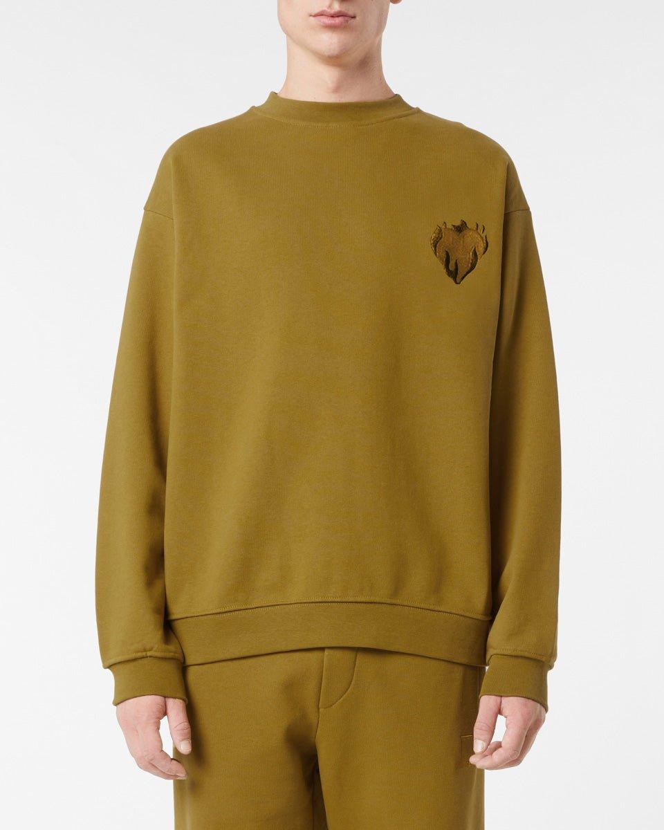 Vision Of Super PLANTATION CREWNECK WITH EMBROIDERED FLAMING HEART Prezzo Ridotto