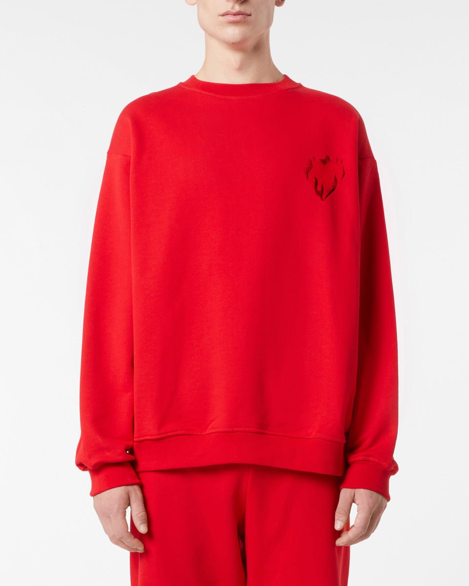 Vision Of Super RED CREWNECK WITH EMBROIDERED FLAMING HEART Sottocosto