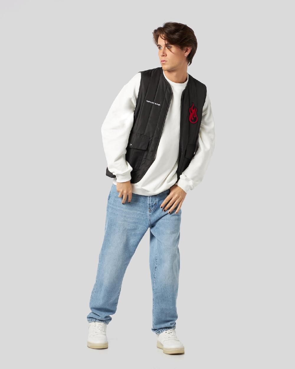 Vision Of Super BLACK GILET WITH VOS GRAPHICS PATCHES AND LOGO Sconto