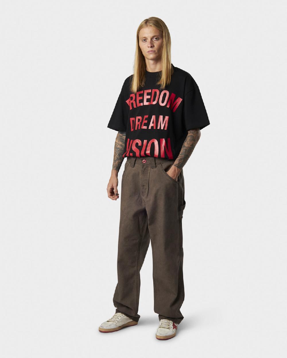 Vision Of Super BROWN WASHED DENIM WITH EMBROIDERED FLAMES ON POCKET AND RED LABEL Online