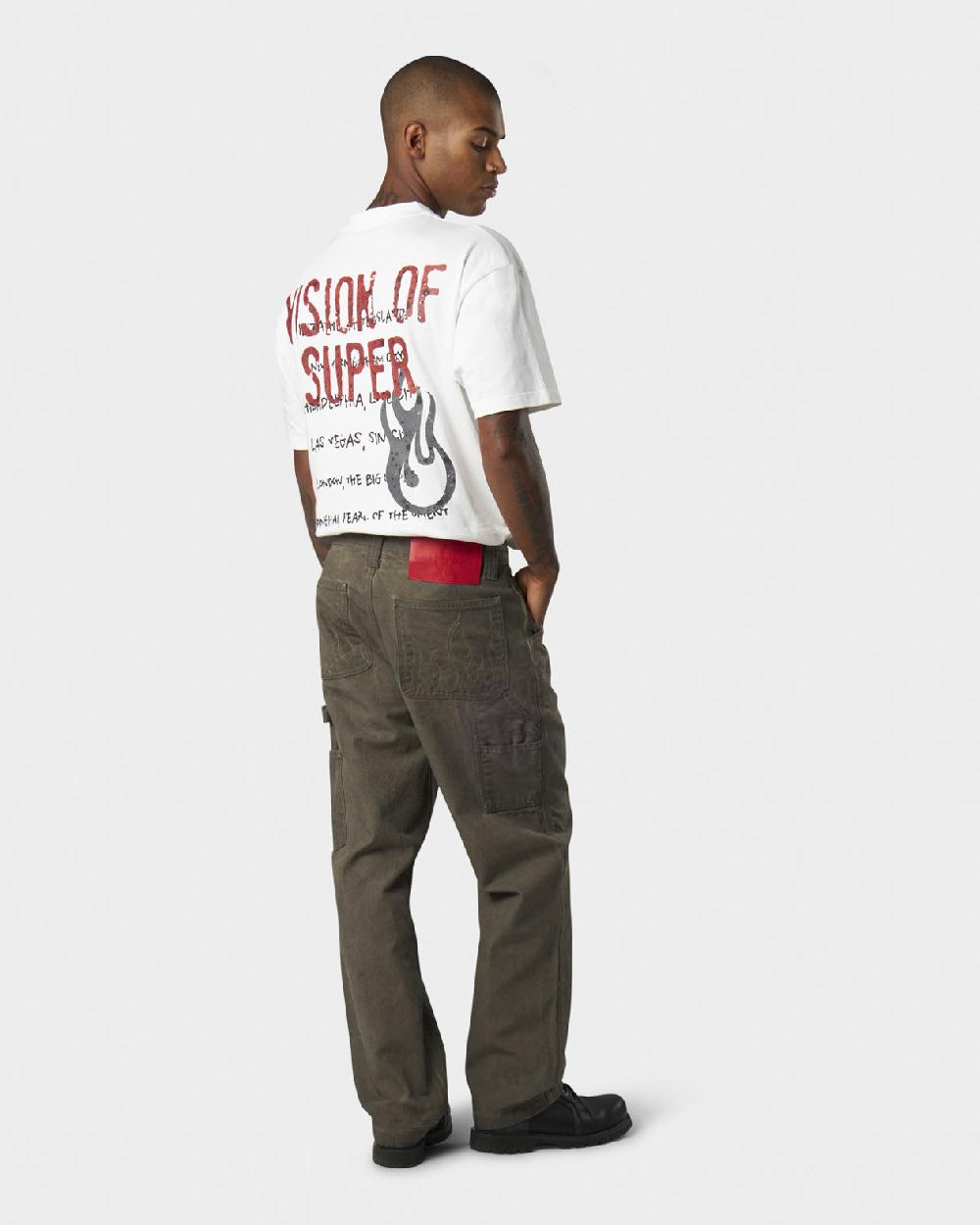 Vision Of Super MILITARY GREEN WASHED DENIM WITH EMBROIDERED FLAMES ON POCKET AND RED LABEL Outlet