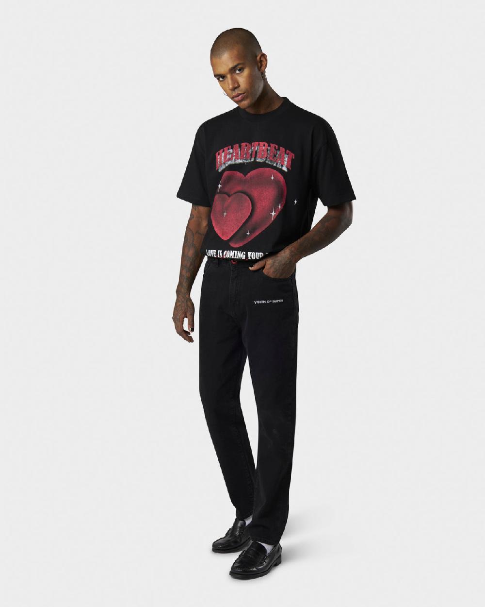 Vision Of Super BLACK DENIM WITH WHITE EMBROIDERED LOGO ON FRONT In Vendita