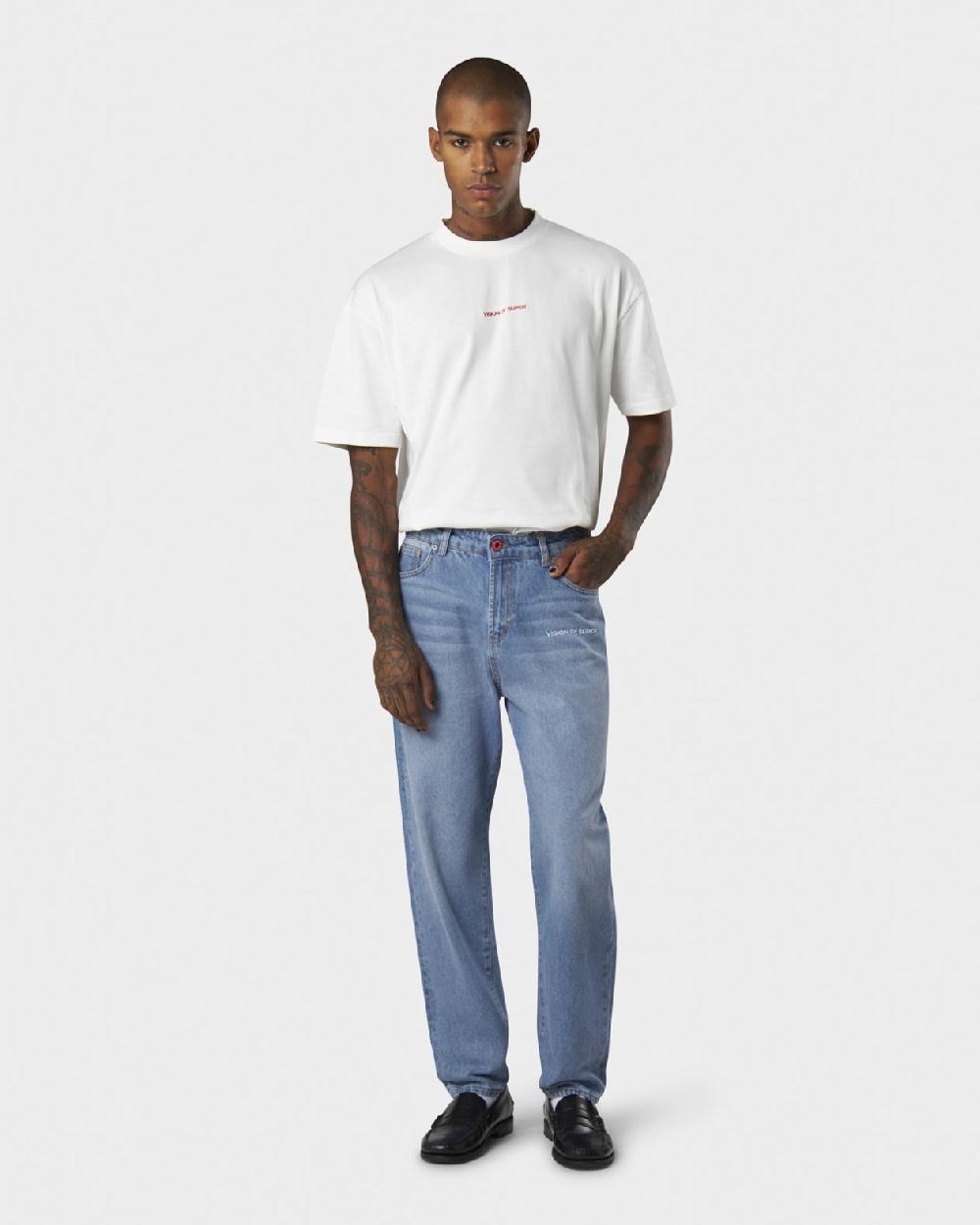 Vision Of Super BLUE JEANS WITH WHITE EMBROIDERED LOGO ON FRONT Saldi