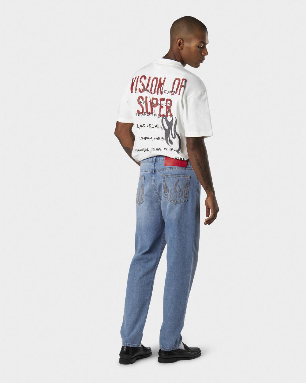 Vision Of Super BLUE JEANS WITH WHITE EMBROIDERED LOGO ON FRONT Saldi