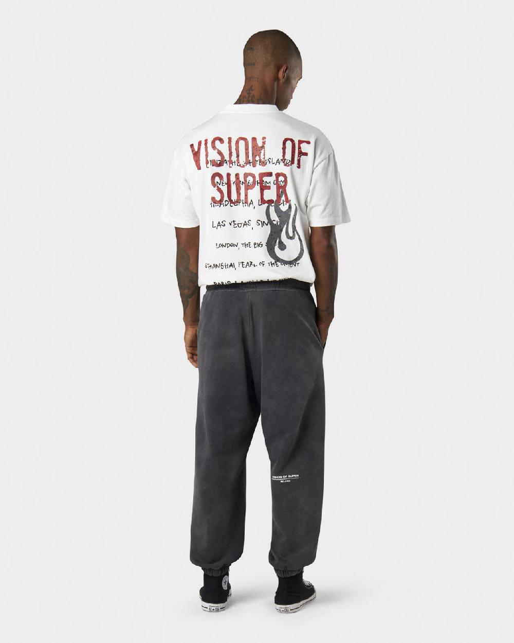 Vision Of Super COLD WASH PANTS WITH RED FLAME METAL LABEL AND PRINTED LOGO Saldi Di Fabbrica