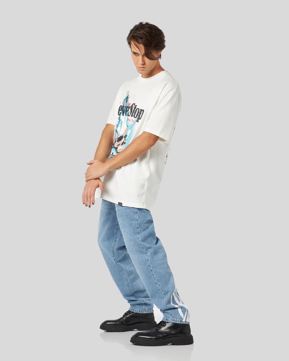 Vision Of Super BLUE DENIM JEANS WITH PRINTED FLAMES AND LOGO Vendite Flash