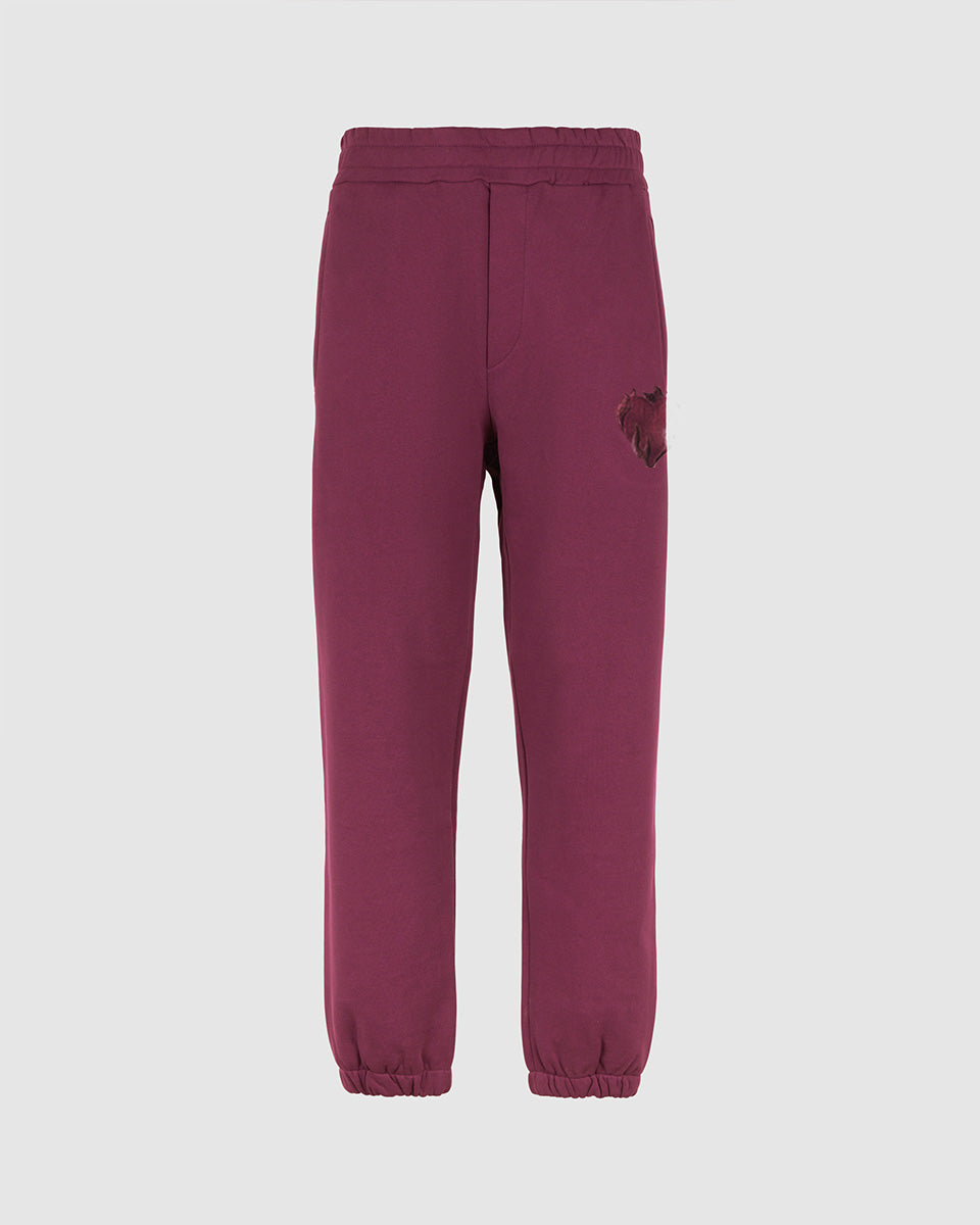 Vision Of Super GRAPE WINE PANTS WITH EMBROIDERED FLAMING HEART Nuova