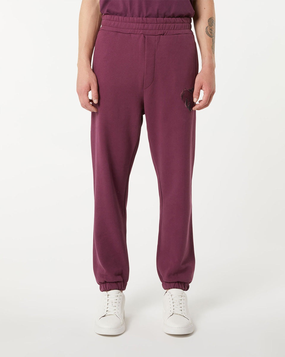 Vision Of Super GRAPE WINE PANTS WITH EMBROIDERED FLAMING HEART Nuova