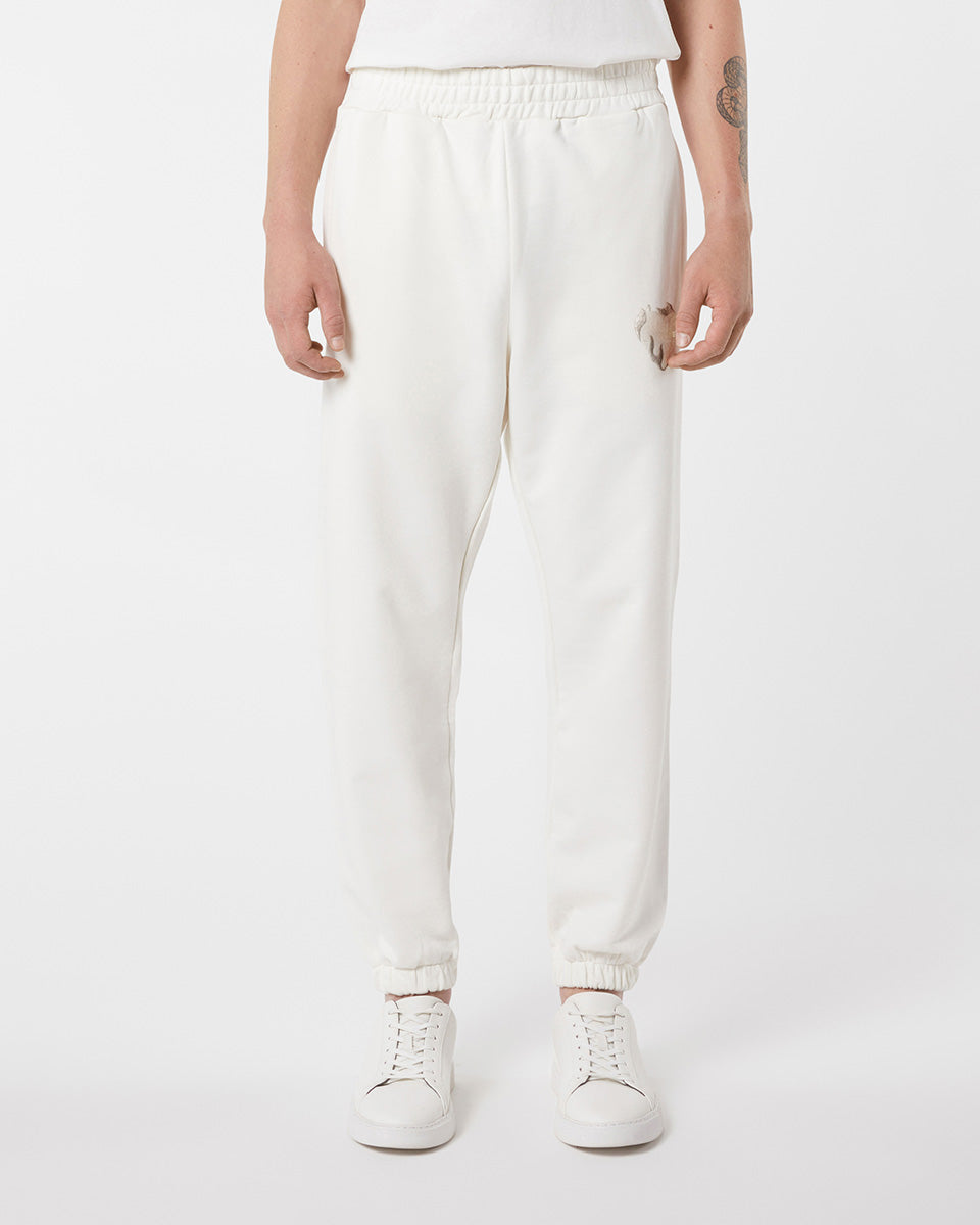 Vision Of Super OFF WHITE PANTS WITH EMBROIDERED FLAMING HEART Italy
