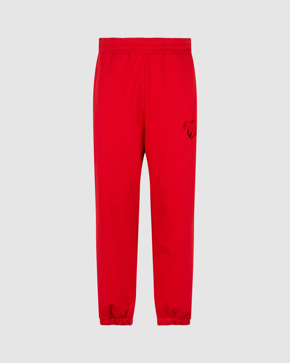 Vision Of Super RED PANTS WITH EMBROIDERED FLAMING HEART Italia