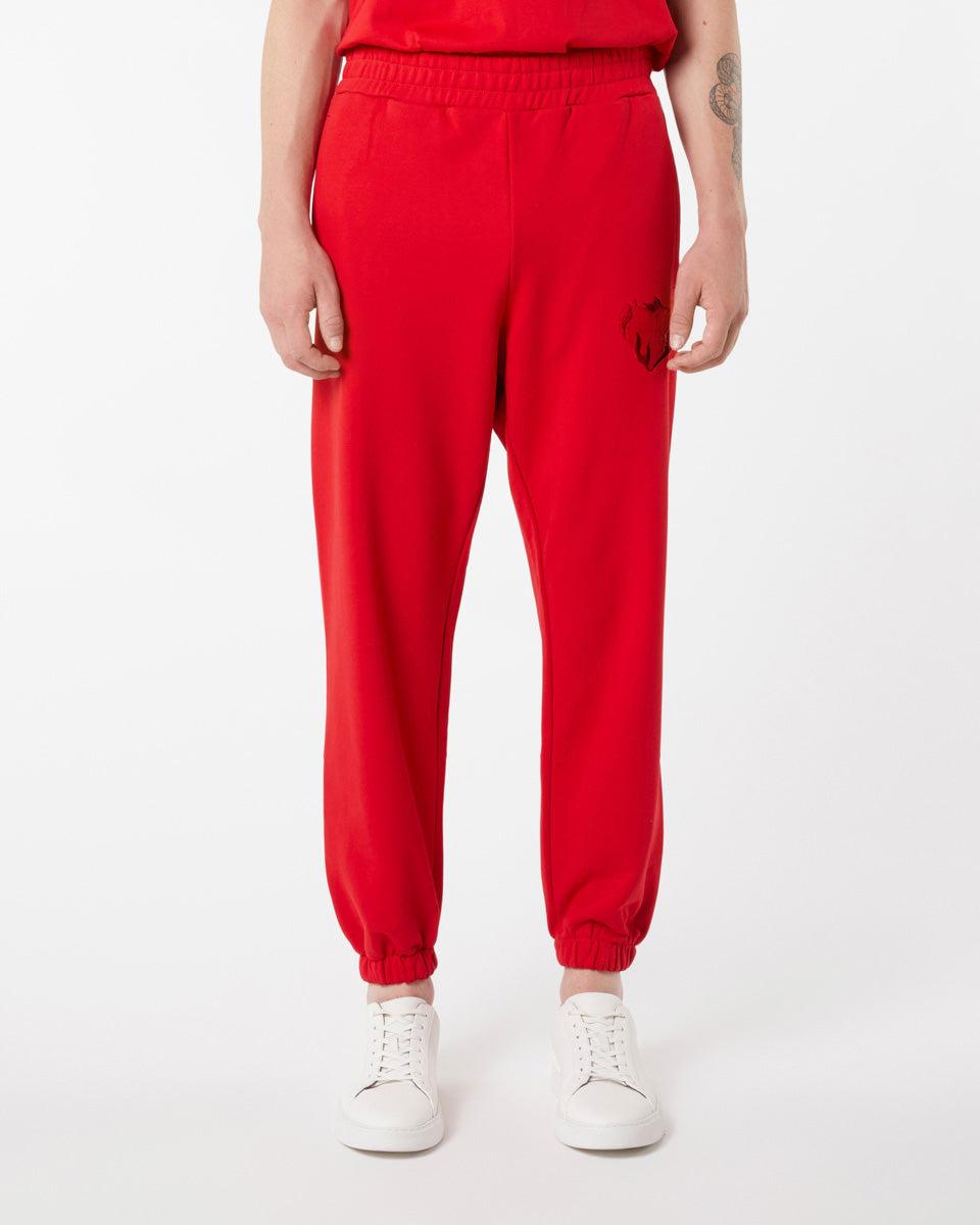 Vision Of Super RED PANTS WITH EMBROIDERED FLAMING HEART Italia