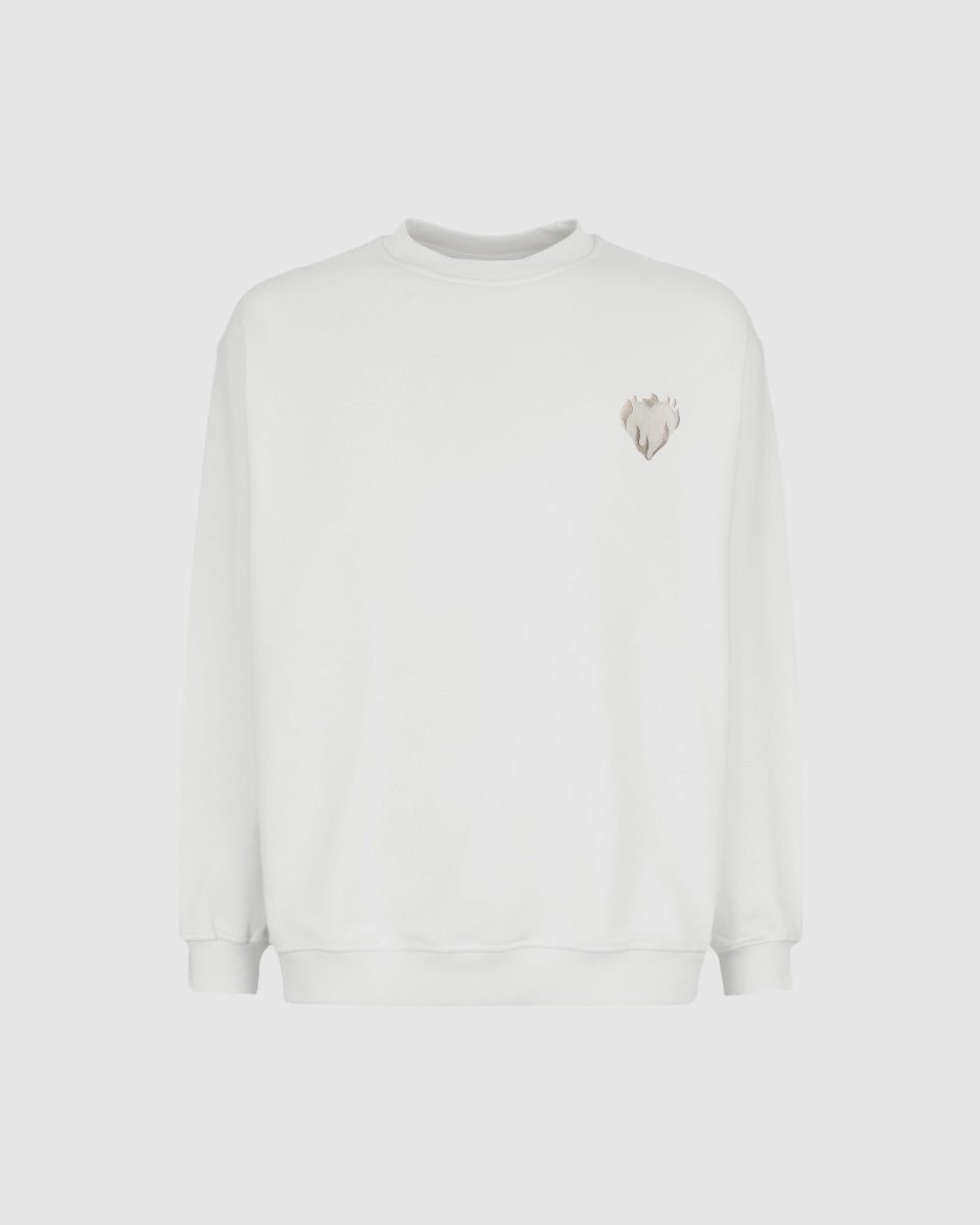 Vision Of Super OFF WHITE CREWNECK WITH EMBROIDERED FLAMING HEART 2025