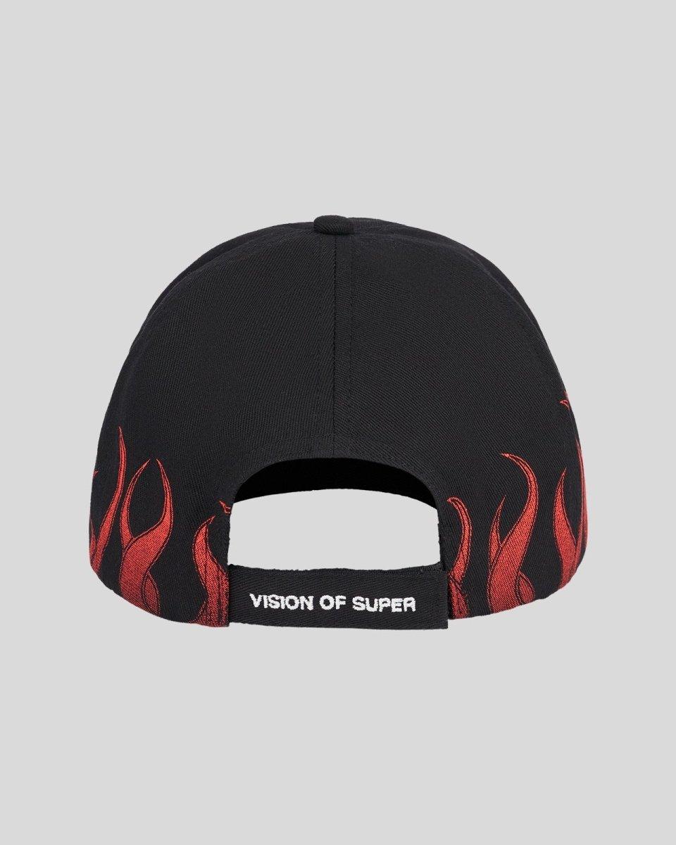 Vision Of Super BLACK CAP WITH RED FLAMES Qualità Garantita