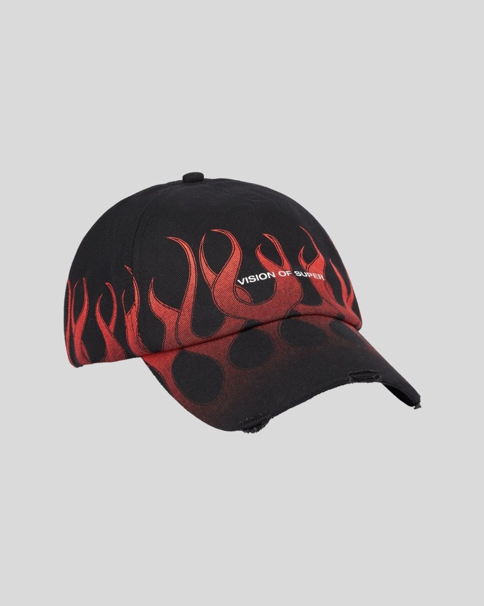 Vision Of Super BLACK CAP WITH RED FLAMES Qualità Garantita
