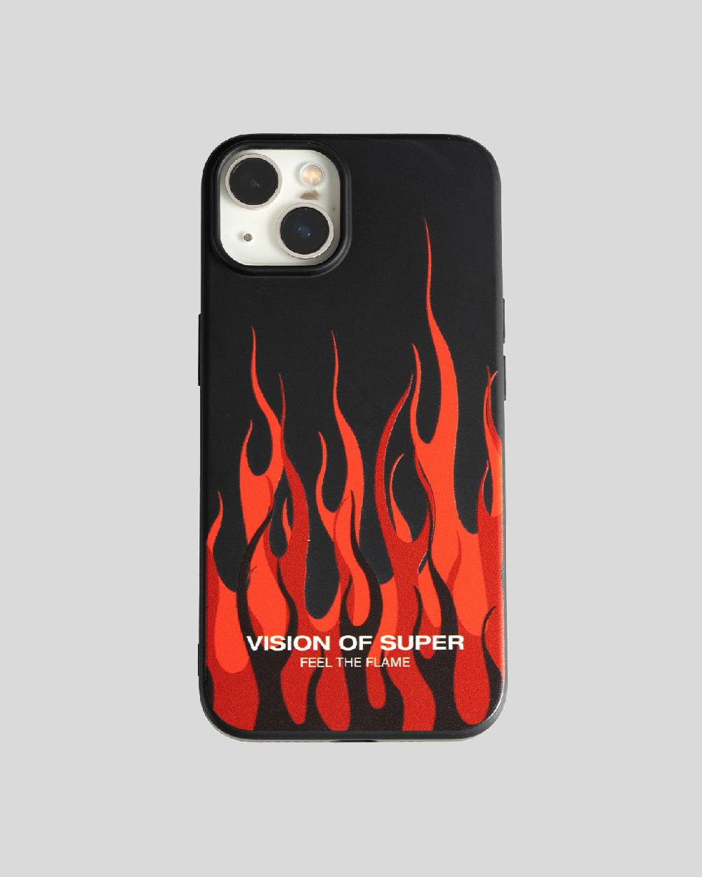 Vision Of Super BLACK IPHONE 14 COVER WITH RED FLAMES AND WHITE LOGO Negozi Online