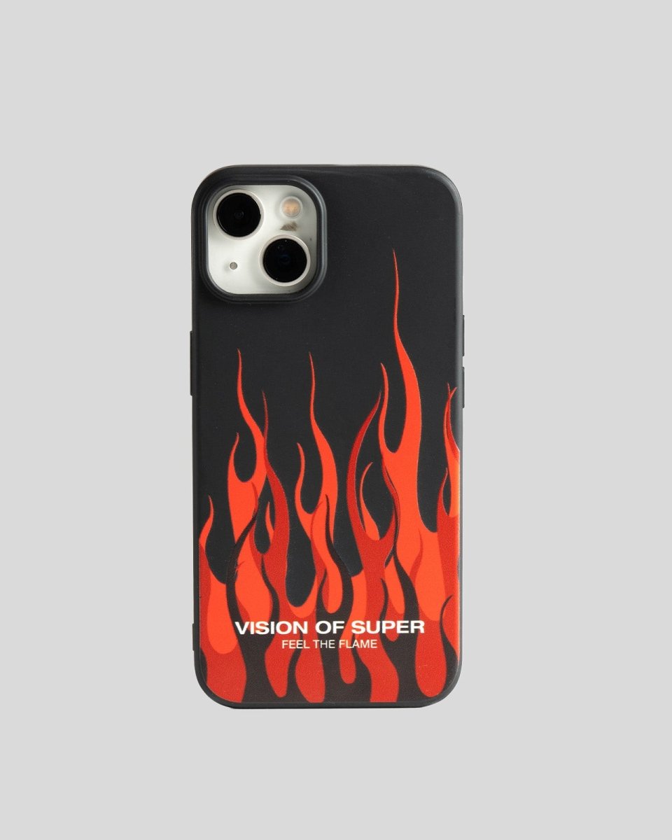 Vision Of Super BLACK iPHONE 14 PRO COVER WITH RED FLAMES AND WHITE LOGO