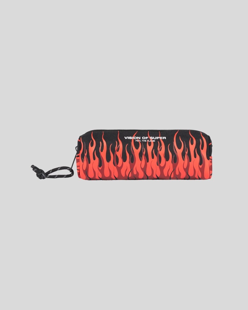 Vision Of Super BLACK PENCIL CASE WITH TRIPLE FLAMES AND LOGO Sottocosto