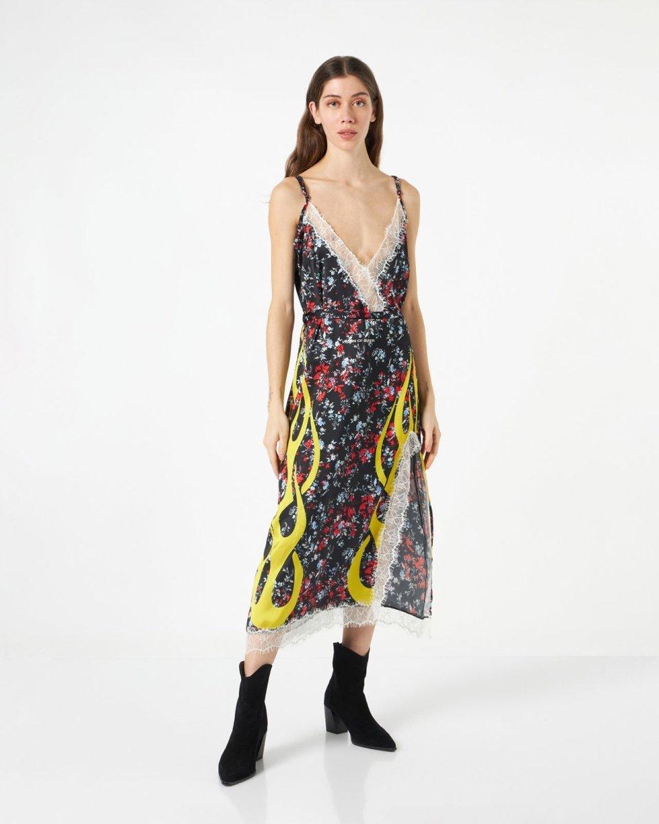 Vision Of Super FINE BLACK DRESS WITH YELLOW FLAMES Novità
