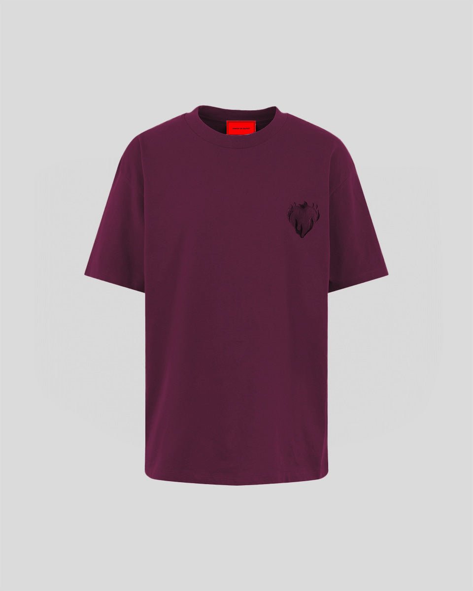 Vision Of Super GRAPE WINE T-SHIRT WITH EMBROIDERED FLAMING HEART Presa