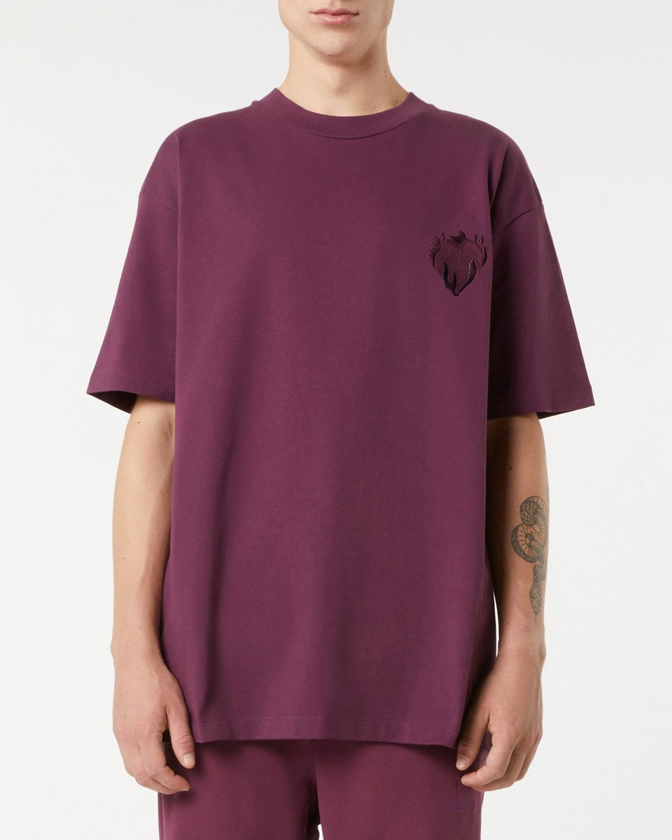 Vision Of Super GRAPE WINE T-SHIRT WITH EMBROIDERED FLAMING HEART Presa