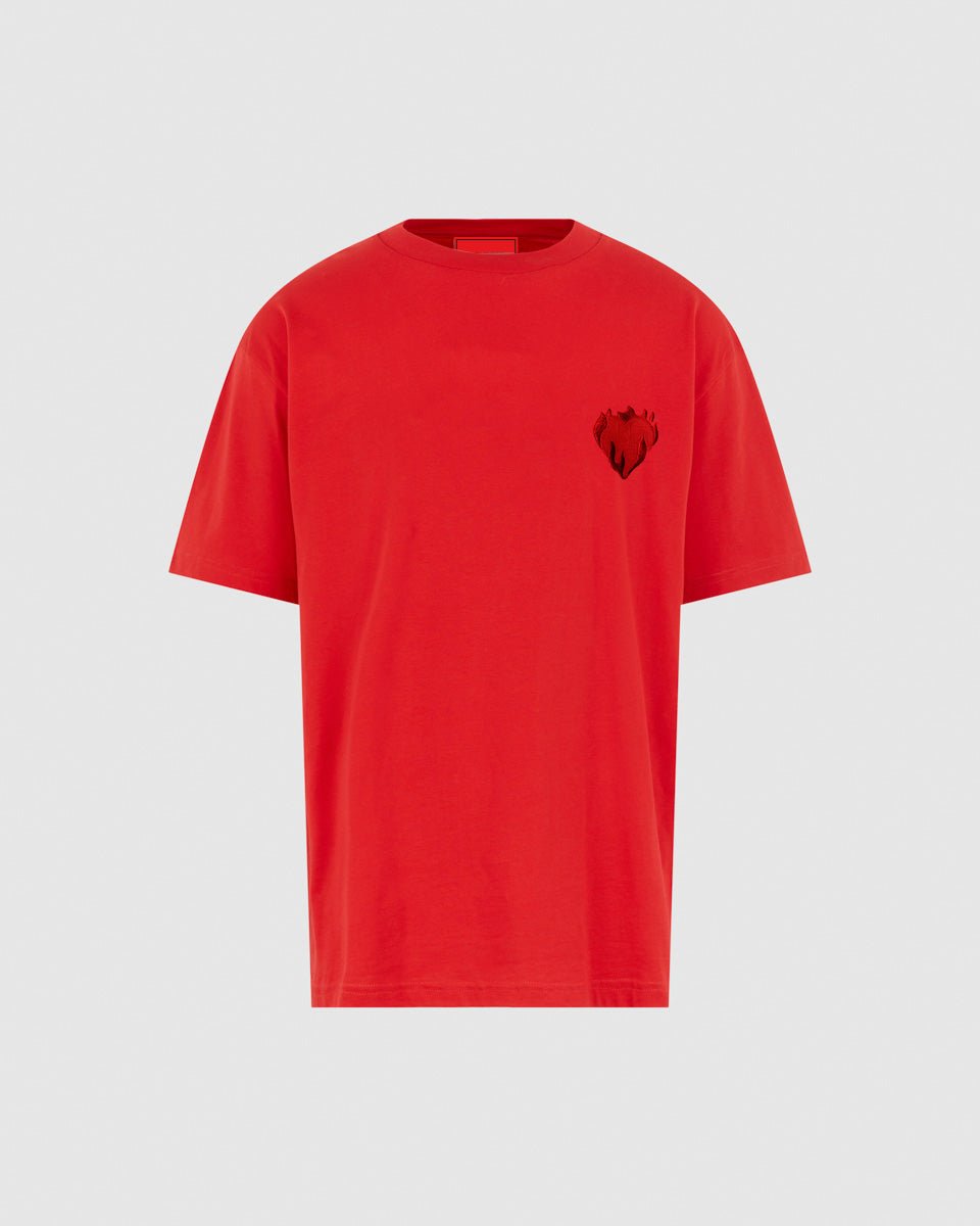 Vision Of Super RED T-SHIRT WITH EMBROIDERED FLAMING HEART Economico
