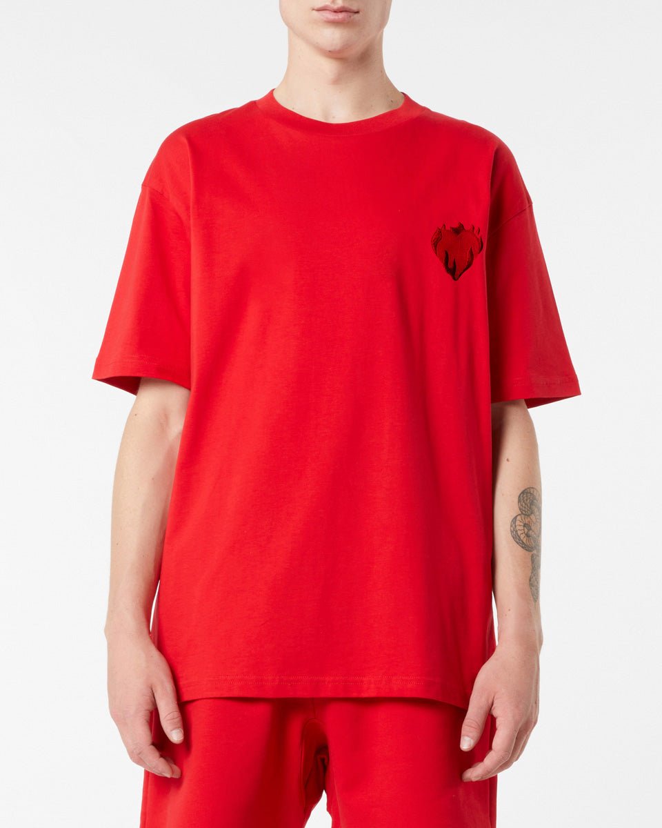 Vision Of Super RED T-SHIRT WITH EMBROIDERED FLAMING HEART Economico