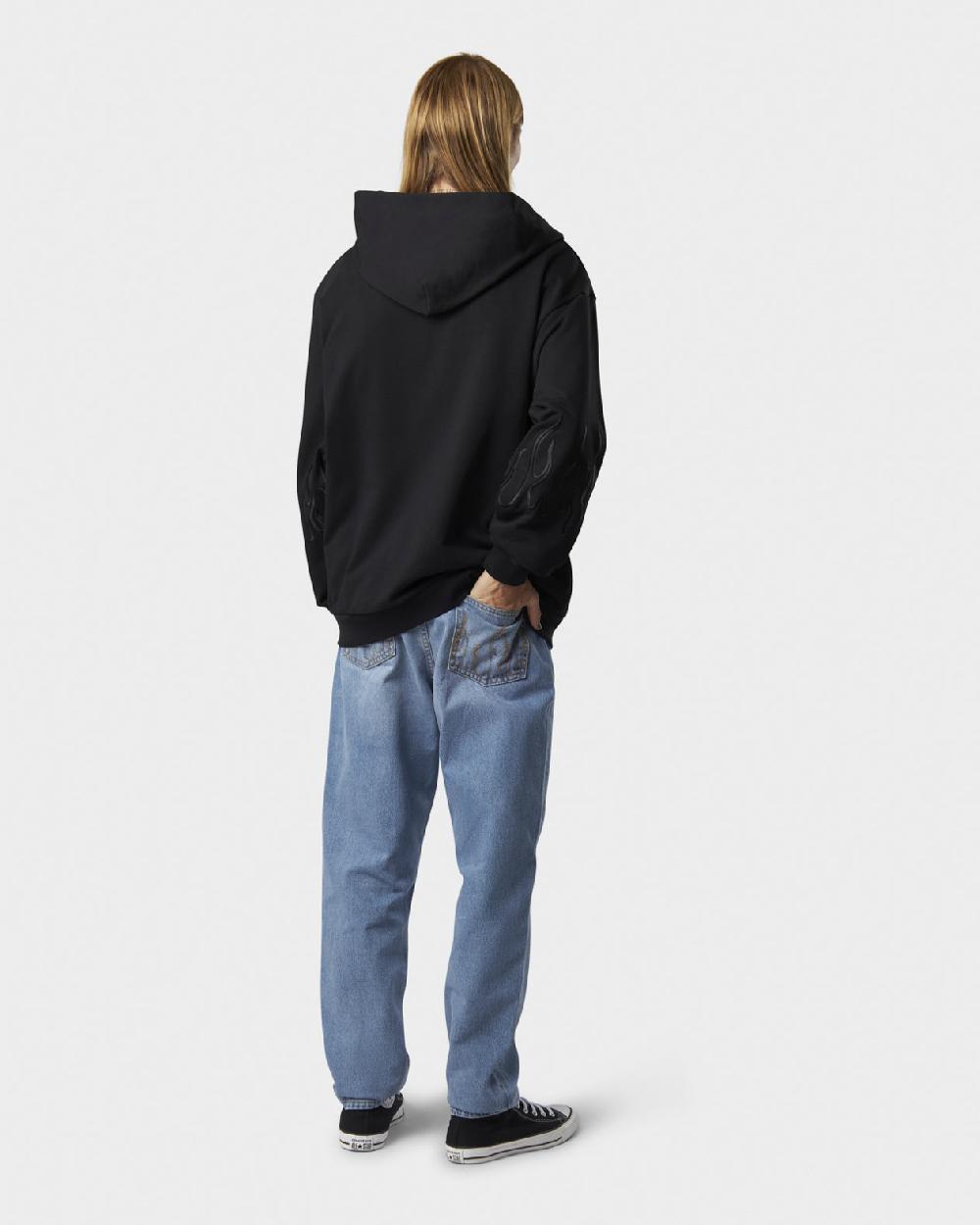 Vision Of Super BLACK HOODIE ZIP WITH EMBROIDERED WHITE LOGO BLACK FLAMES AND METAL LABEL + BUTTON Online