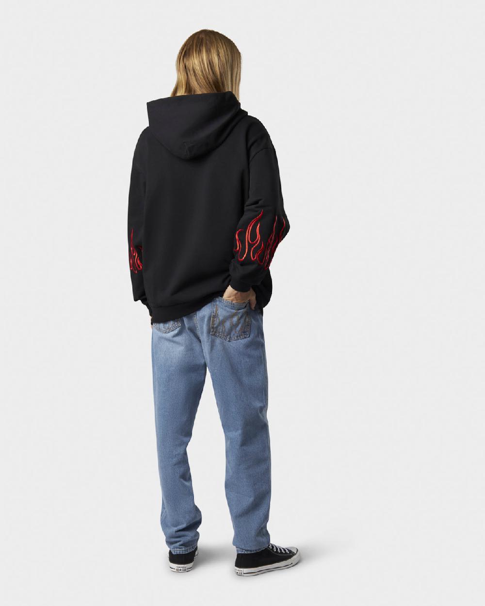 Vision Of Super BLACK HOODIE ZIP WITH EMBROIDERED WHITE LOGO EMBROIDERED RED FLAMES AND METAL LABEL + BUTTON Outlet
