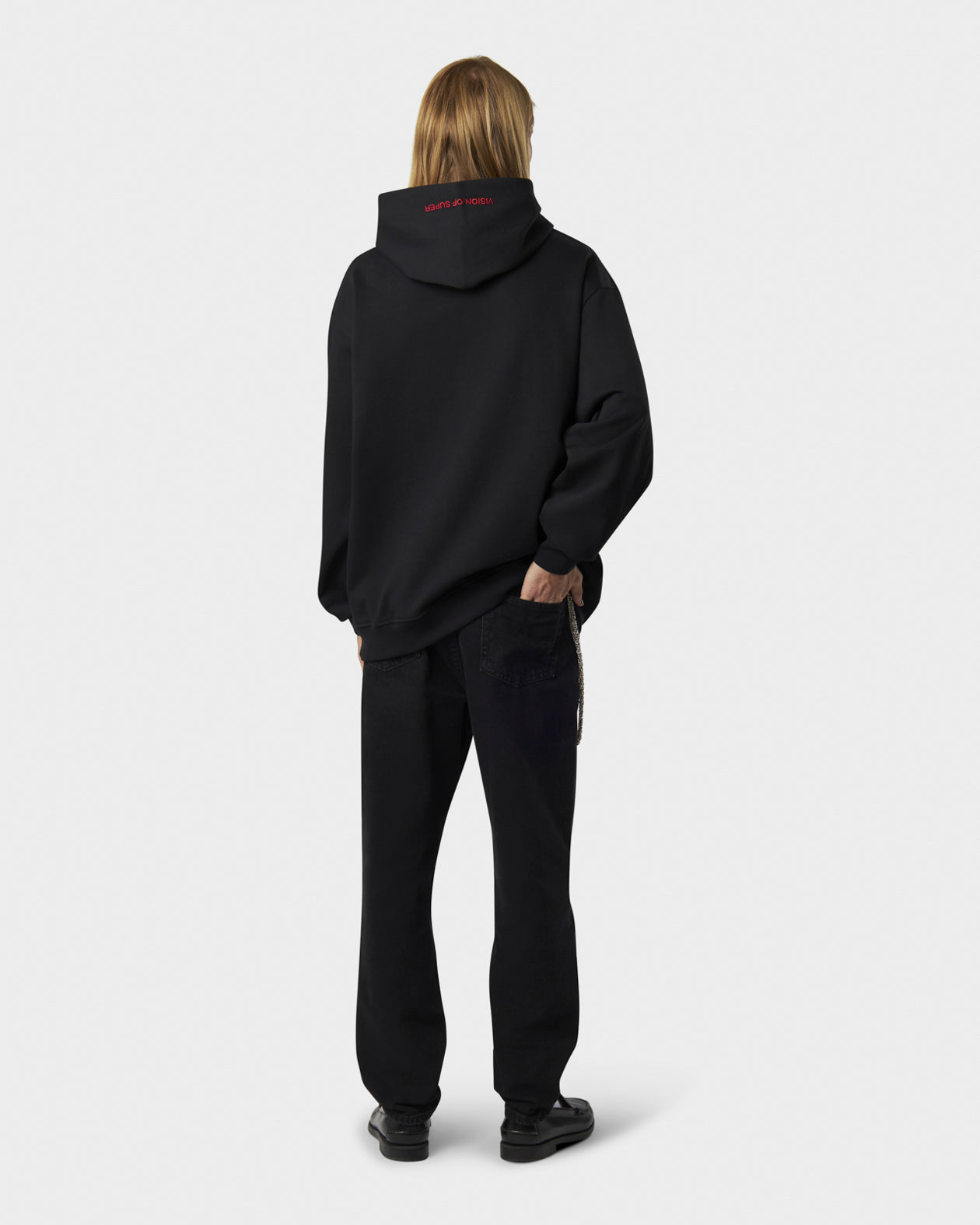 Vision Of Super BLACK HOODIE WITH FREEDOM PRINT METAL LABEL AND BUTTON Saldi