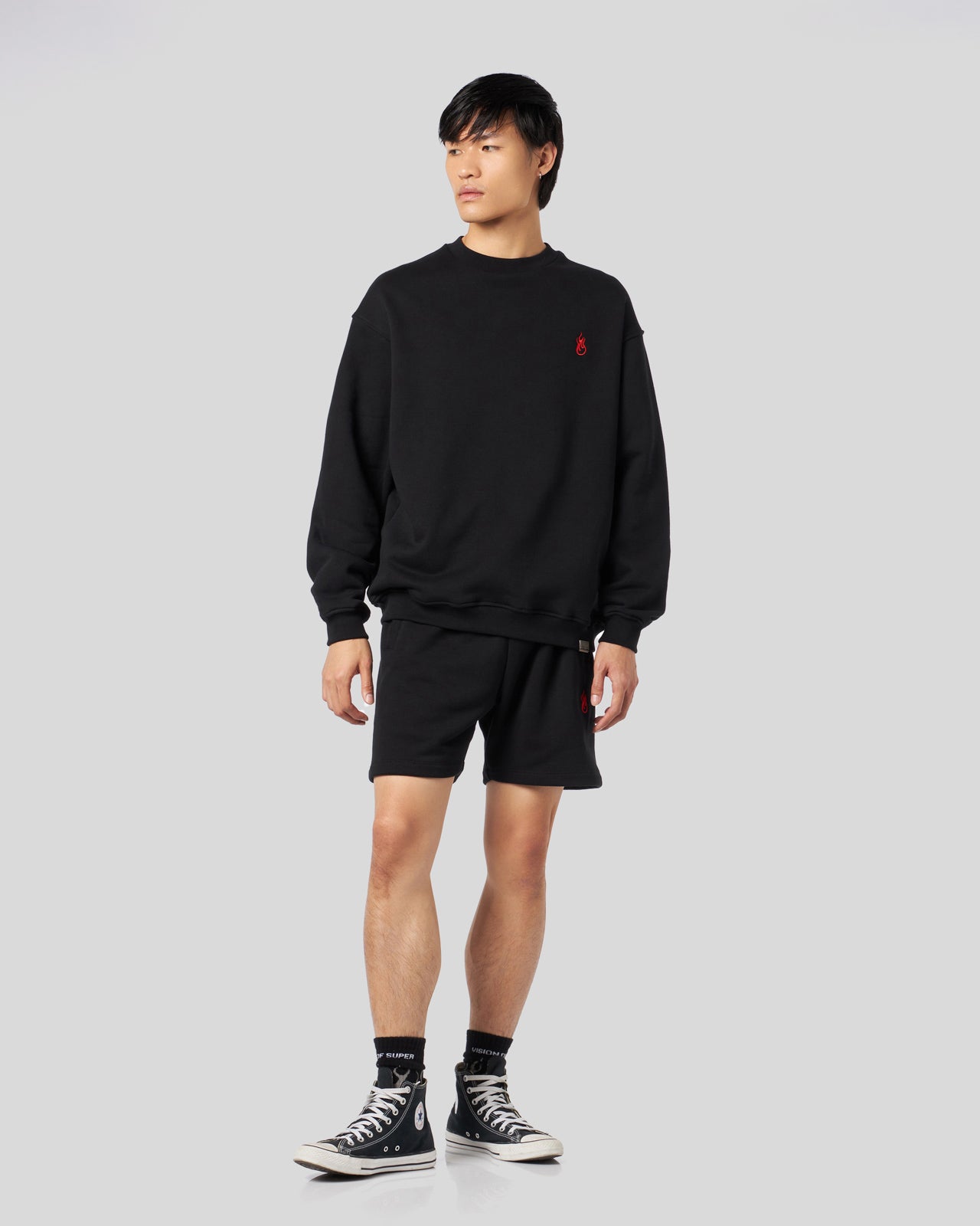Vision Of Super BLACK CREWNECK WITH FLAMES LOGO Vendite Flash