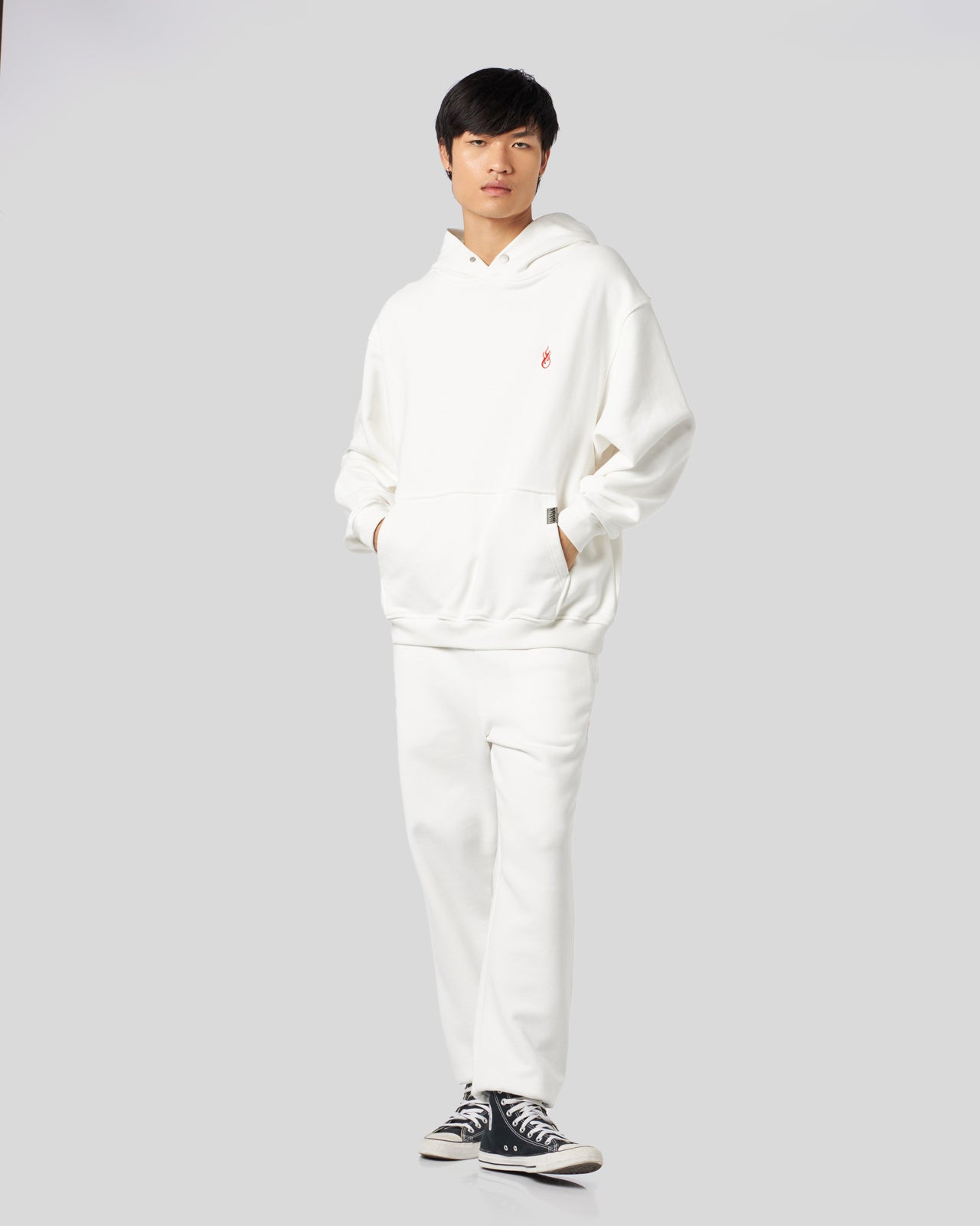 Vision Of Super WHITE HOODIE WITH FLAMES LOGO Nuova