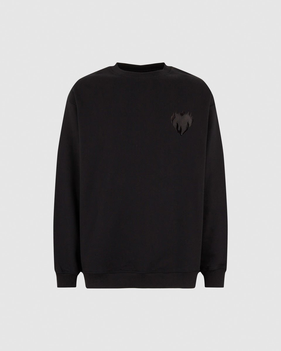 Vision Of Super BLACK CREWNECK WITH EMBROIDERED FLAMING HEART Moda
