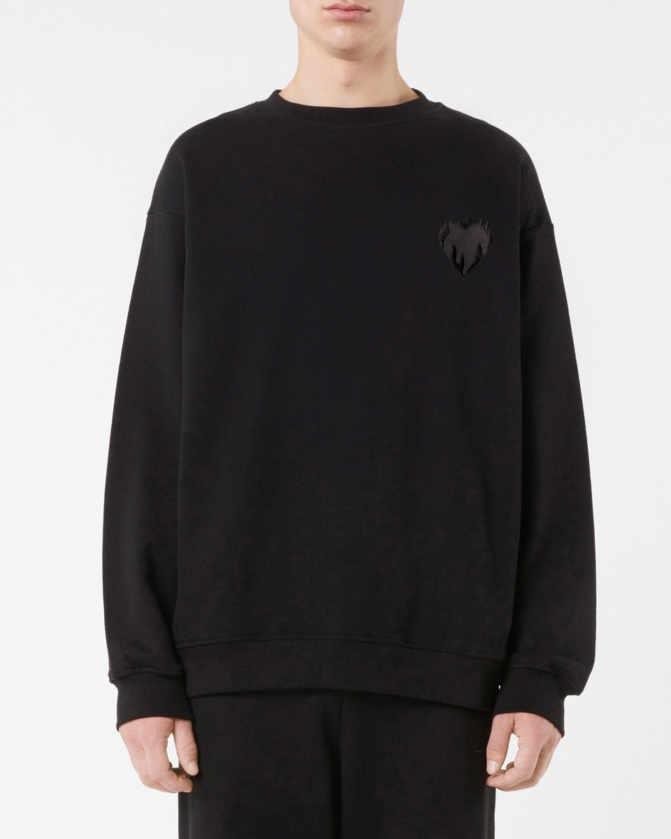 Vision Of Super BLACK CREWNECK WITH EMBROIDERED FLAMING HEART Moda