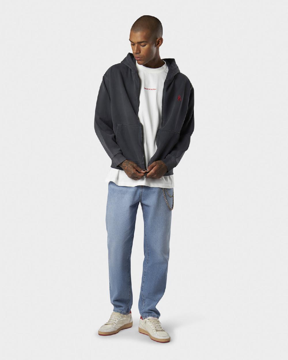 Vision Of Super COLD WASH HOODIE ZIP WITH RED FLAME METAL LABEL AND PRINTED LOGO Qualità