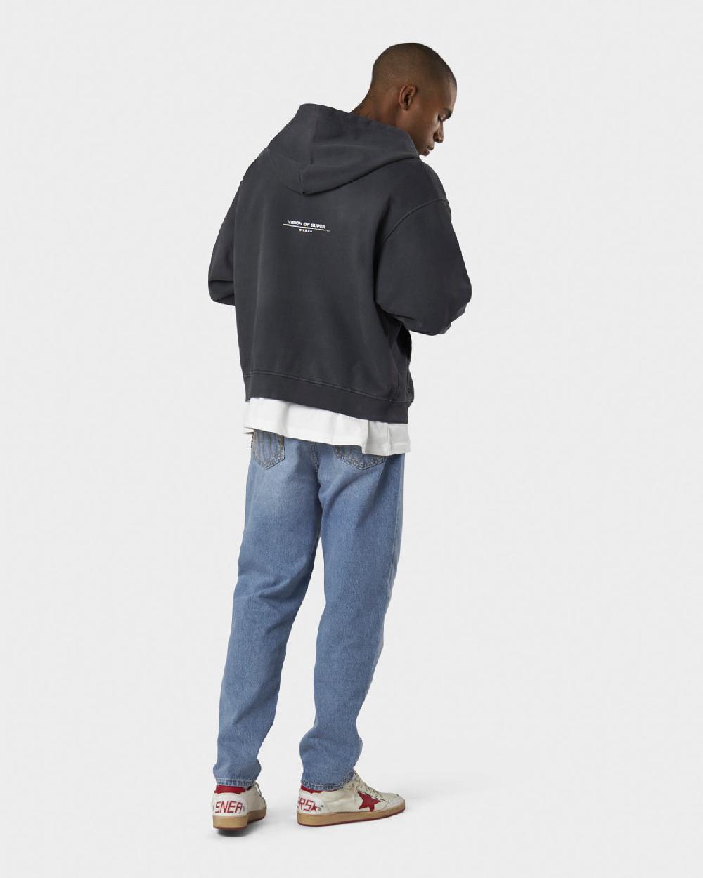 Vision Of Super COLD WASH HOODIE ZIP WITH RED FLAME METAL LABEL AND PRINTED LOGO Qualità