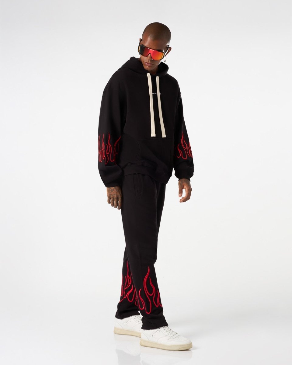 Vision Of Super BLACK HOODIE WITH RED EMBROIDERED FLAMES Vendita