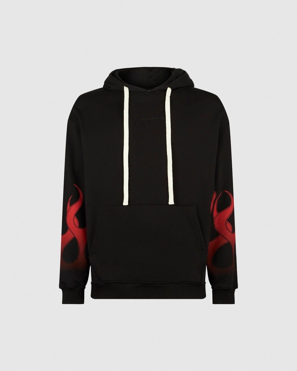 Vision Of Super BLACK HOODIE WITH RED FLAMES Spedizione Gratuita