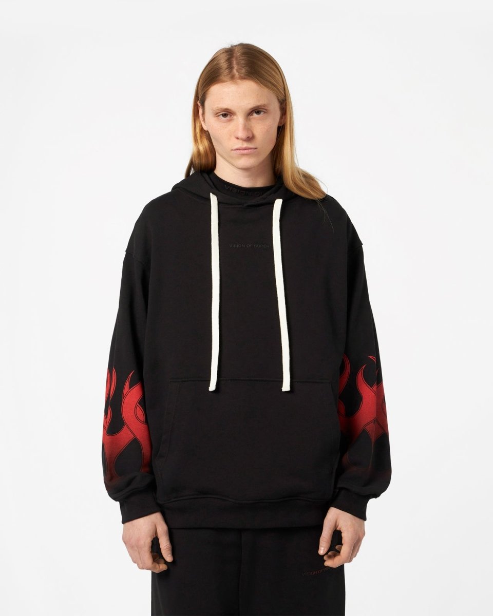 Vision Of Super BLACK HOODIE WITH RED FLAMES Spedizione Gratuita