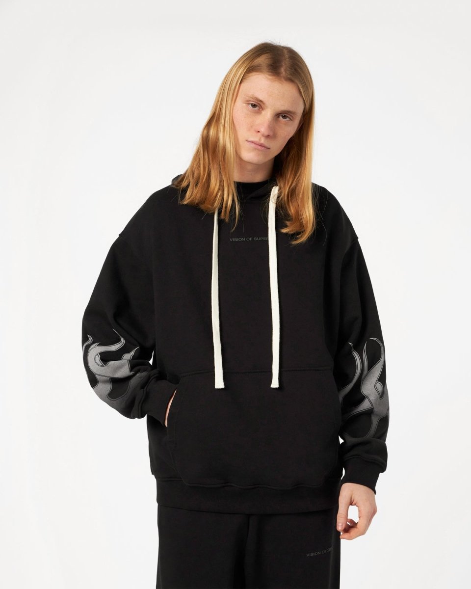 Vision Of Super BLACK HOODIE WITH GREY FLAMES Pezzi Unici