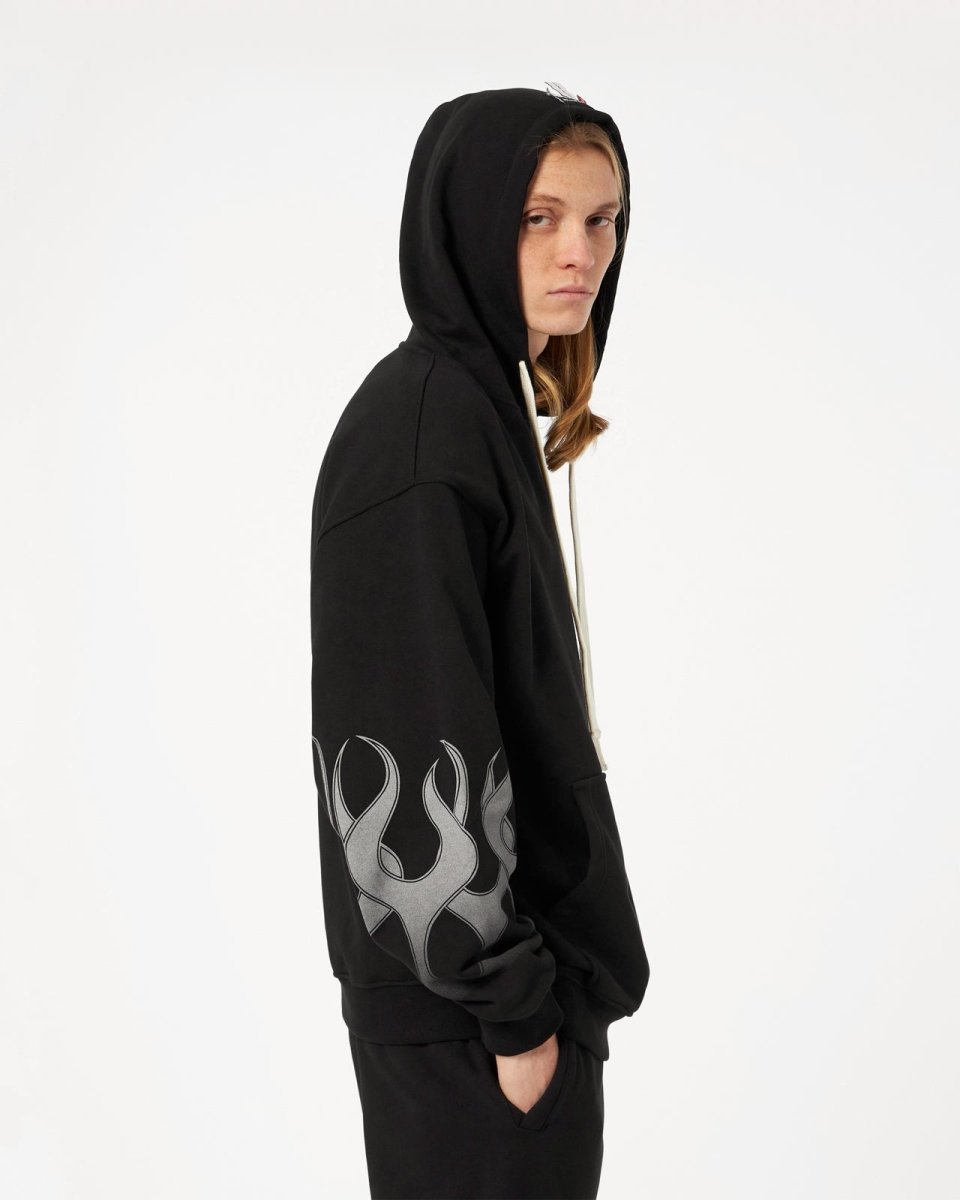 Vision Of Super BLACK HOODIE WITH GREY FLAMES Pezzi Unici