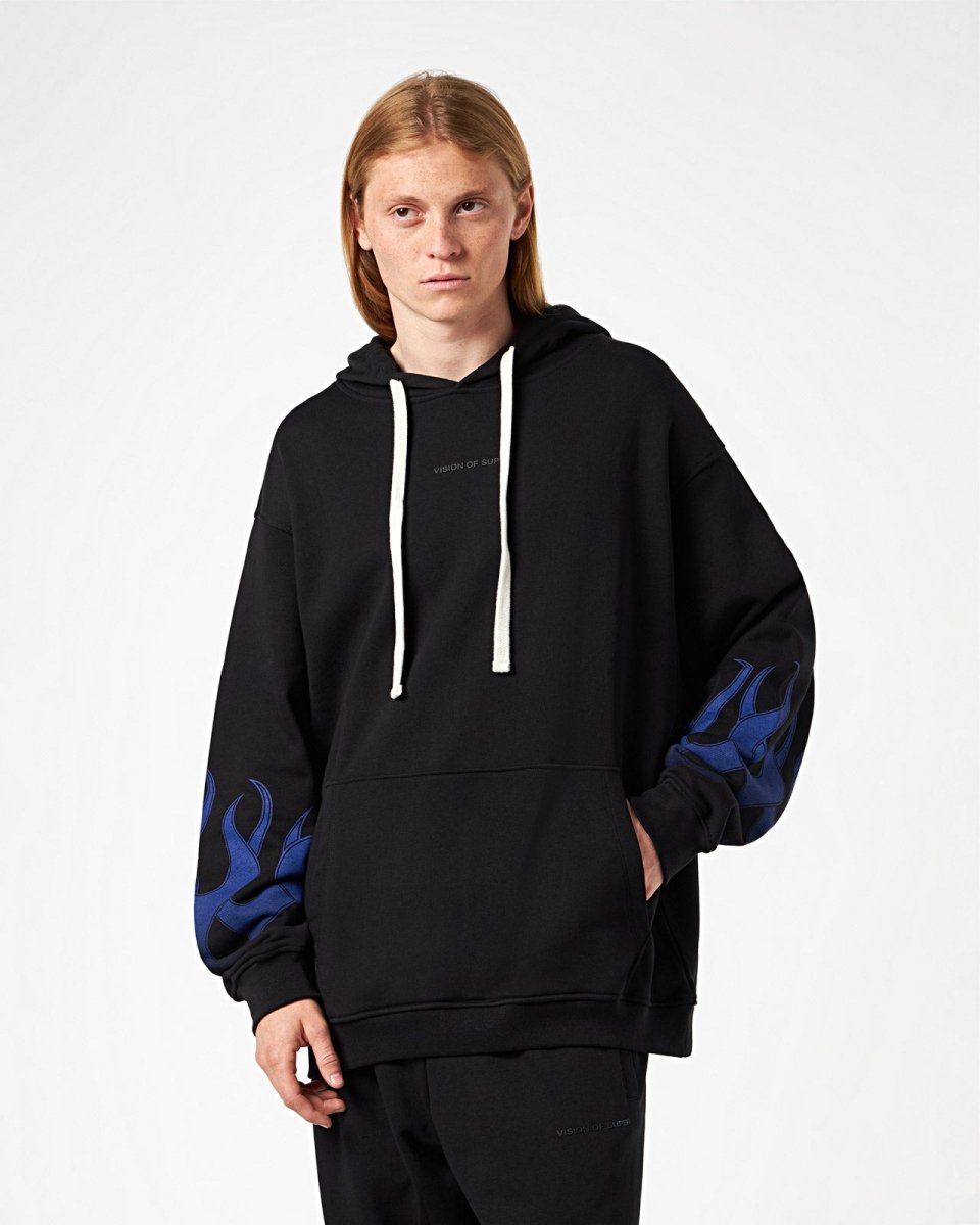 Vision Of Super BLACK HOODIE WITH BLUE FLAMES Soddisfazione Garantita
