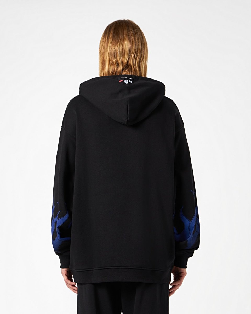 Vision Of Super BLACK HOODIE WITH BLUE FLAMES Soddisfazione Garantita