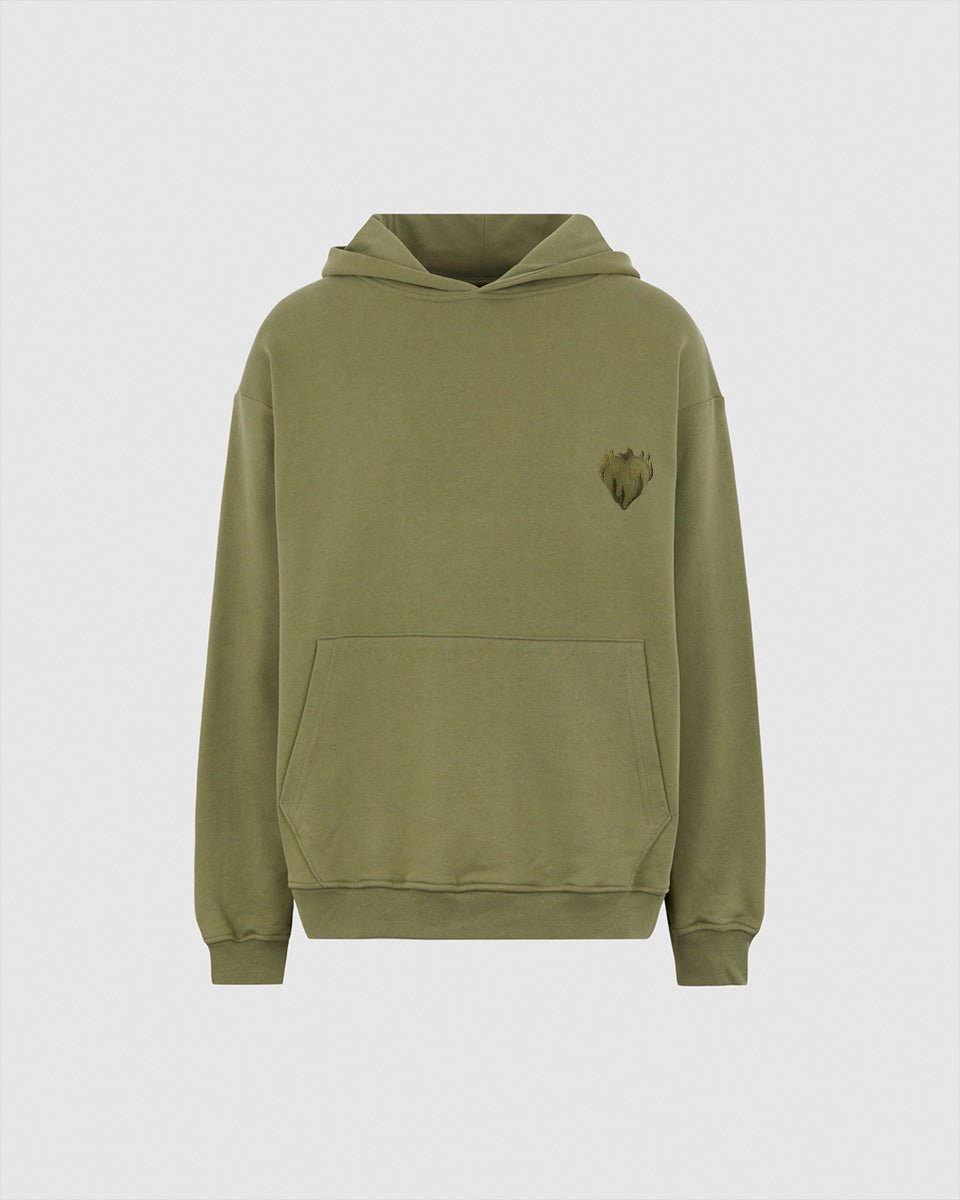 Vision Of Super GREEN HOODIE WITH EMBROIDERED FLAMING HEART Negozi Online