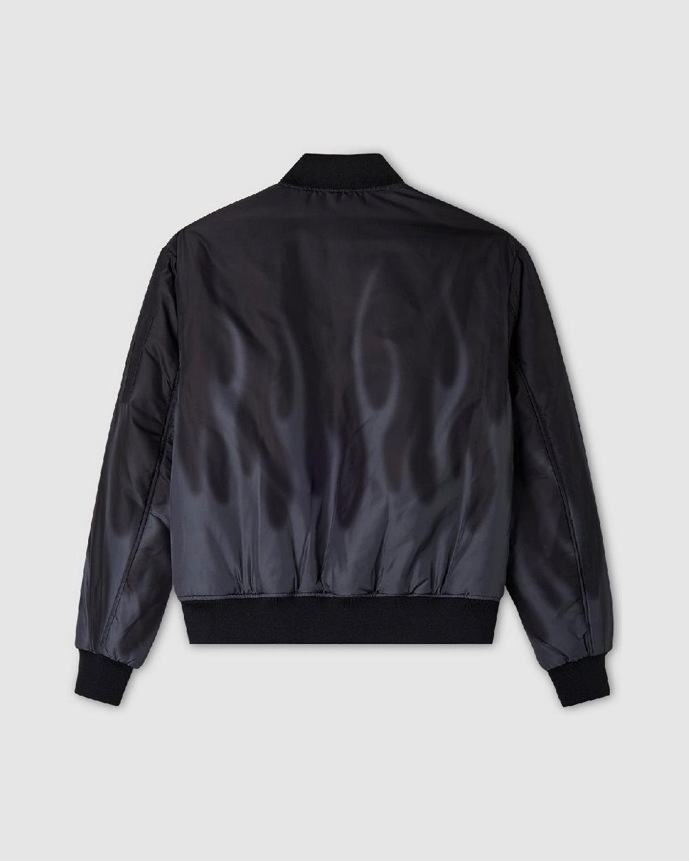 Vision Of Super BLACK BOMBER WITH DIGITAL PRINT LASER FLAMES AND RED EMBROIDERED LOGO Fino Al -60%