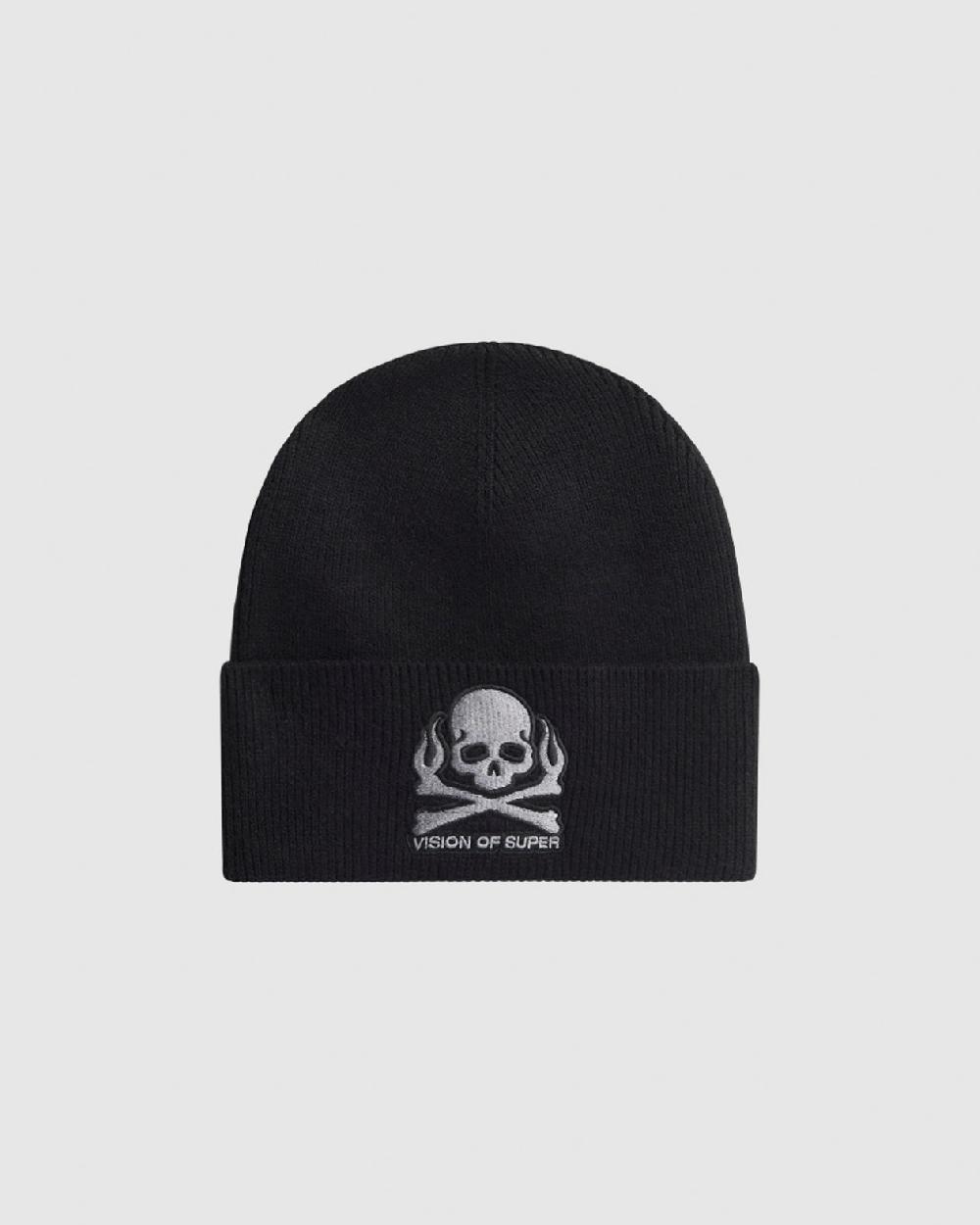 Vision Of Super BLACK BEANIE WITH SKULL PATCH Sottocosto